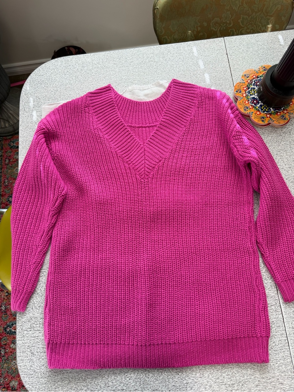 Vero Moda Women’s V-Neck Knit Sweater in Bright Pink